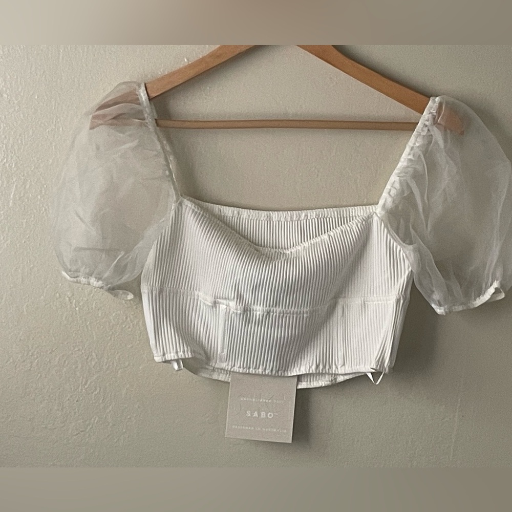 Sabo white short puff sleeve corset cropped top - Picture 3 of 12
